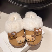 Winter Sanrio Hello Kitty Plush Slippers Cute Cartoon Fuzzy Warm Comfy Women Home Shoe Kawaii Y2K Outdoor Antiskid Flat Slippers